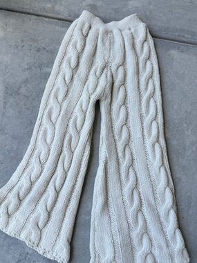 Free People Cream Cable Knit Wide-Leg Pants